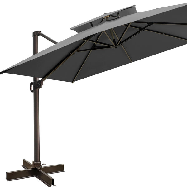 Homeroots 10' Dark Gray Polyester Square Tilt Cantilever Patio Umbrella With Stand  Aluminum 485637