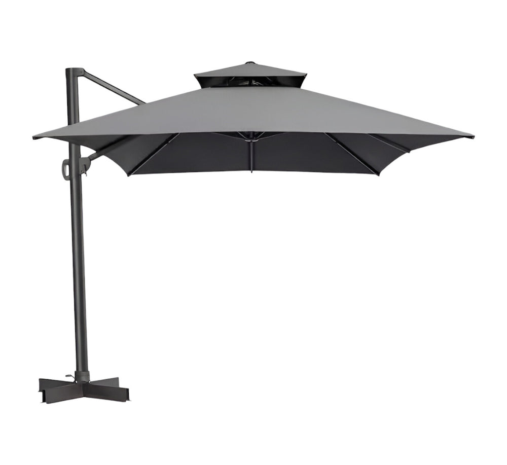 Homeroots 113" Dark Gray Polyester Rectangular Tilt Cantilever Patio Umbrella With Stand  Aluminum 485639