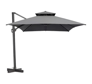 Homeroots 113" Dark Gray Polyester Rectangular Tilt Cantilever Patio Umbrella With Stand  Aluminum 485639
