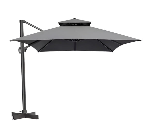 Homeroots 113" Dark Gray Polyester Rectangular Tilt Cantilever Patio Umbrella With Stand  Aluminum 485639
