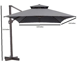 Homeroots 113" Dark Gray Polyester Rectangular Tilt Cantilever Patio Umbrella With Stand  Aluminum 485639