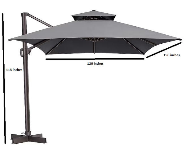 Homeroots 113" Dark Gray Polyester Rectangular Tilt Cantilever Patio Umbrella With Stand  Aluminum 485639