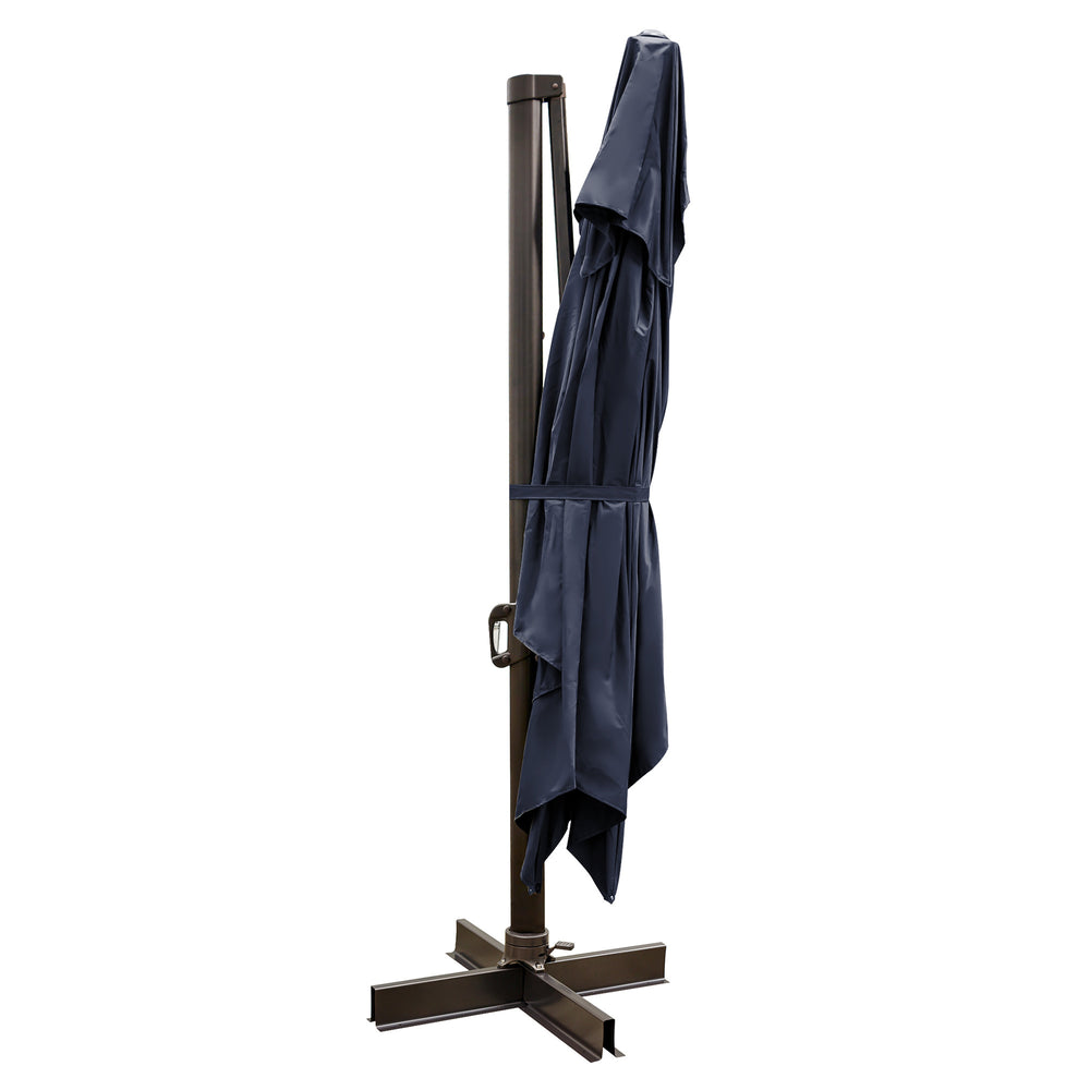 Homeroots 13' Navy Polyester Rectangular Tilt Cantilever Patio Umbrella With Stand  Aluminum 485640