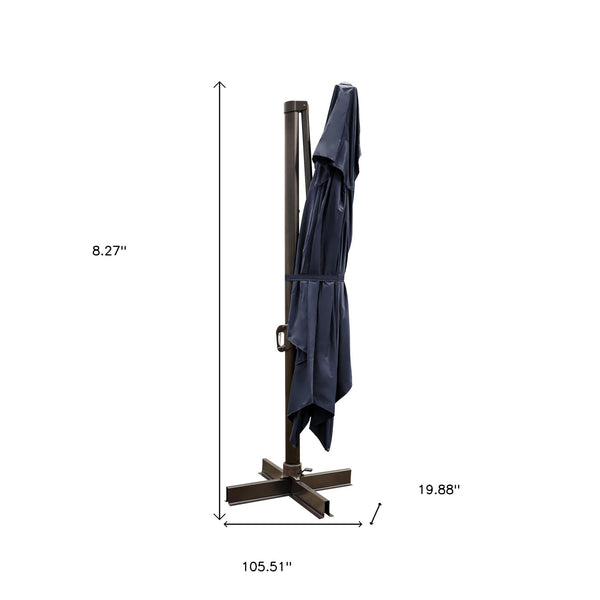 Homeroots 13' Navy Polyester Rectangular Tilt Cantilever Patio Umbrella With Stand  Aluminum 485640