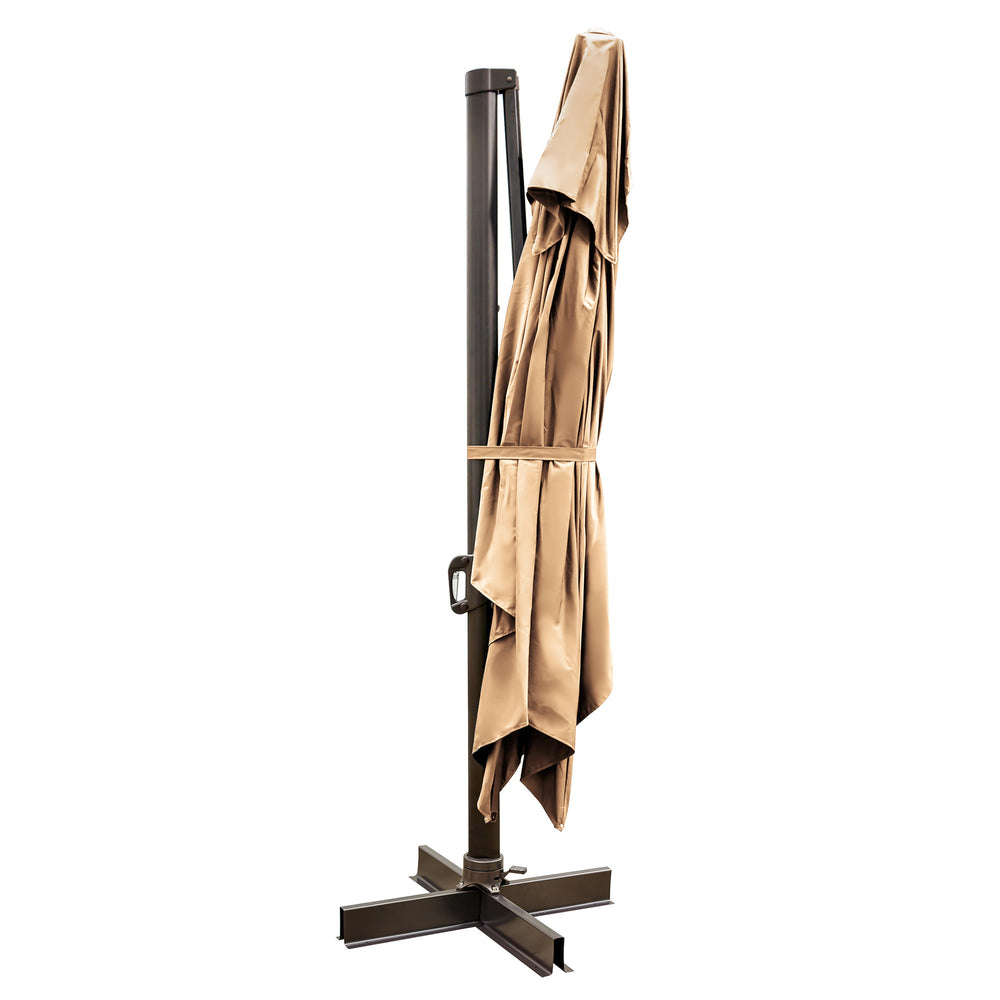 Homeroots 13' Tan Polyester Rectangular Tilt Cantilever Patio Umbrella With Stand  Aluminum 485641