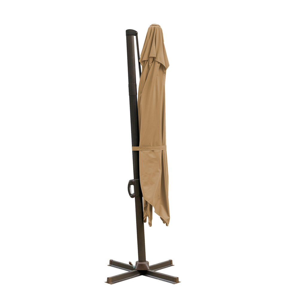 Homeroots 10' Tan Polyester Square Tilt Cantilever Patio Umbrella With Stand  Aluminum 485645