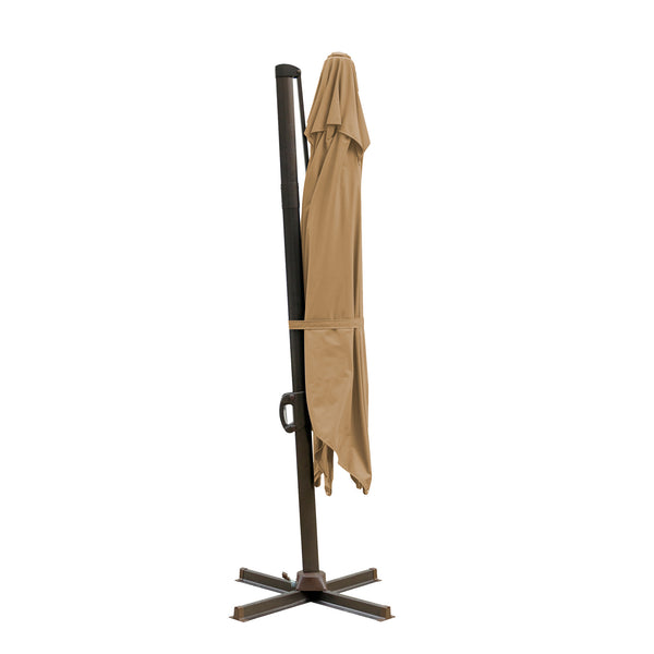 Homeroots 10' Tan Polyester Square Tilt Cantilever Patio Umbrella With Stand  Aluminum 485645