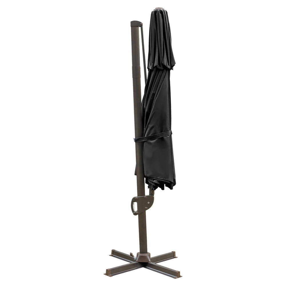 Homeroots 11.5' Black Polyester Round Tilt Cantilever Patio Umbrella With Stand  Aluminum 485646