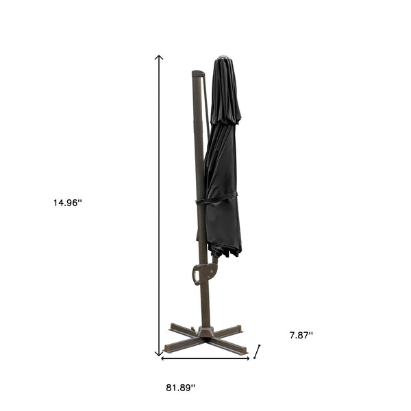 Homeroots 11.5' Black Polyester Round Tilt Cantilever Patio Umbrella With Stand  Aluminum 485646