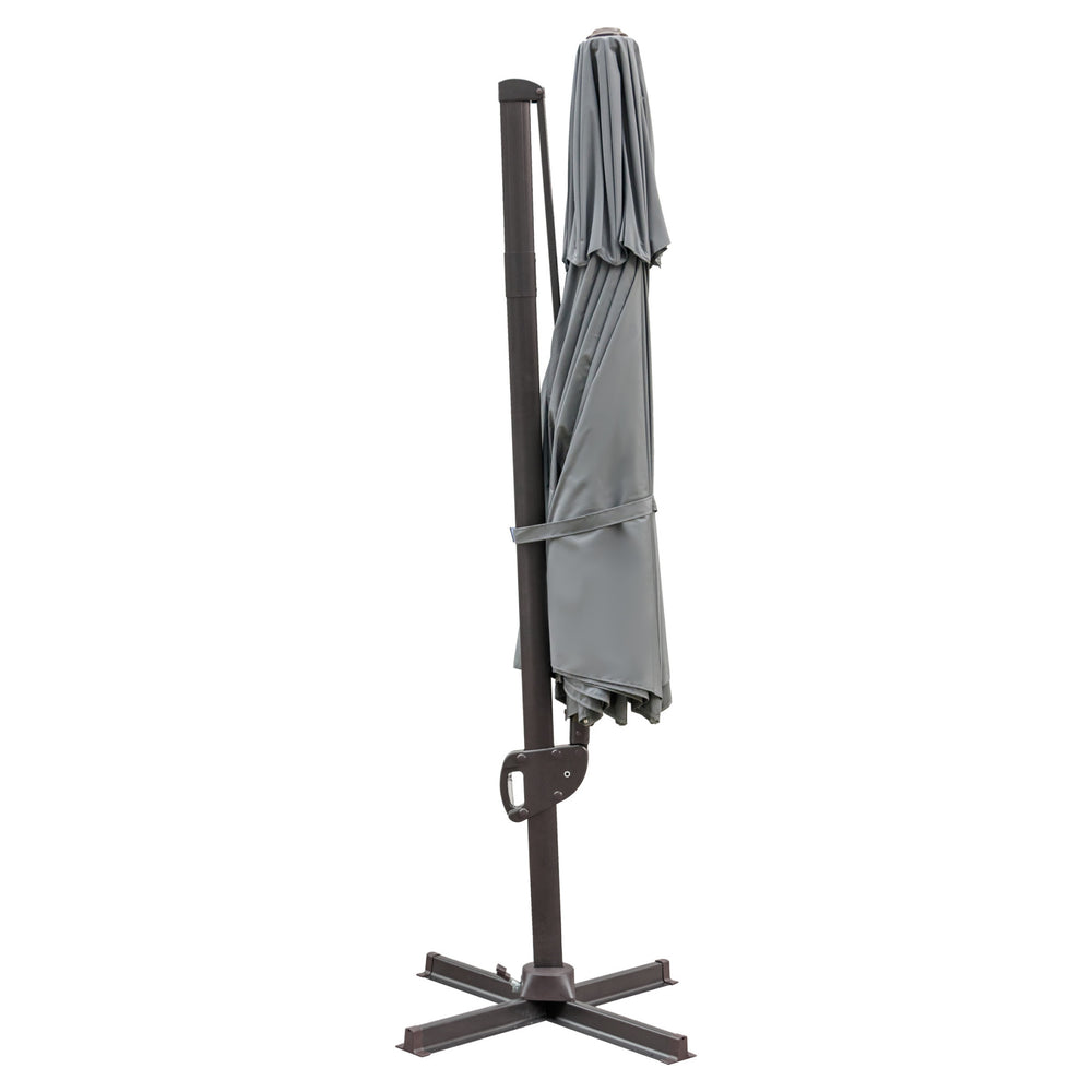Homeroots 11.5' Dark Gray Polyester Round Tilt Cantilever Patio Umbrella With Stand  Aluminum 485647