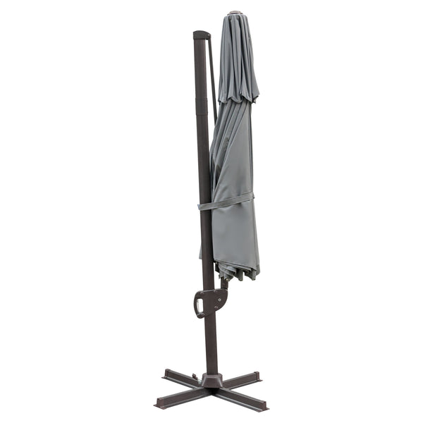 Homeroots 11.5' Dark Gray Polyester Round Tilt Cantilever Patio Umbrella With Stand  Aluminum 485647