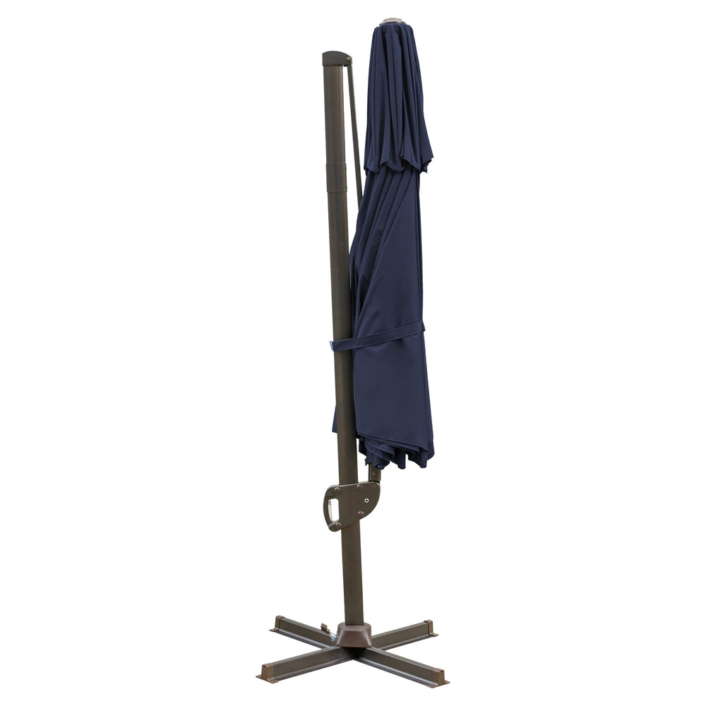 Homeroots 11.5' Navy Blue Polyester Round Tilt Cantilever Patio Umbrella With Stand  Aluminum 485648