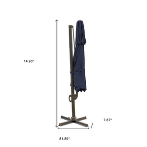 Homeroots 11.5' Navy Blue Polyester Round Tilt Cantilever Patio Umbrella With Stand  Aluminum 485648