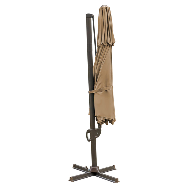 Homeroots 11.5' Tan Polyester Round Tilt Cantilever Patio Umbrella With Stand  Aluminum 485649