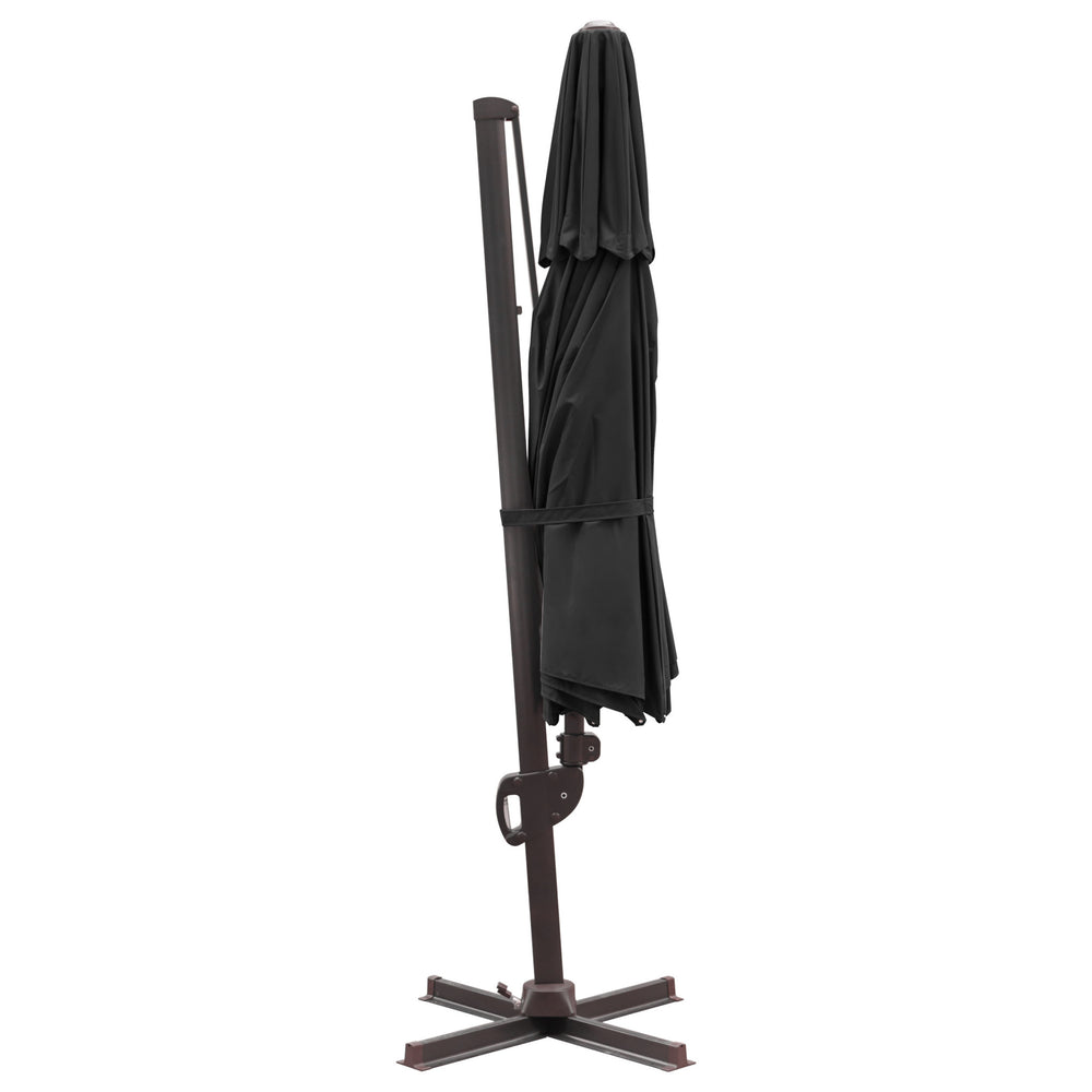 Homeroots 11.5' Black Polyester Round Tilt Cantilever Patio Umbrella With Stand  Aluminum 485650