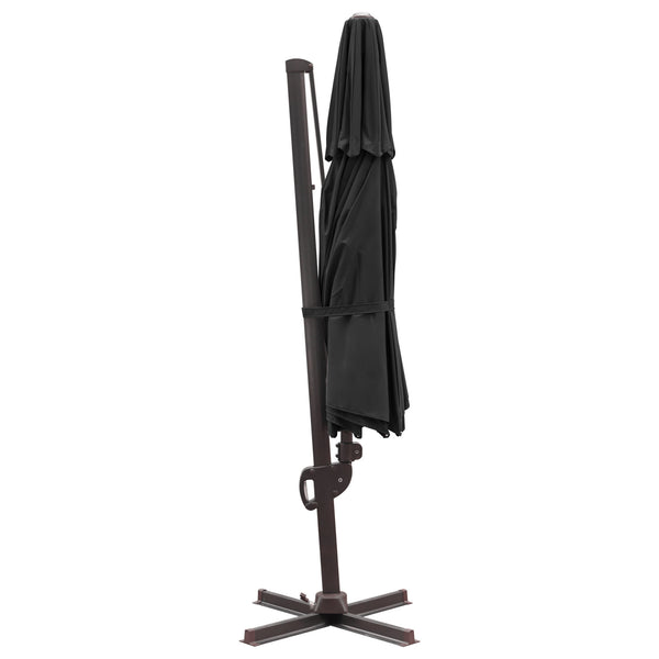 Homeroots 11.5' Black Polyester Round Tilt Cantilever Patio Umbrella With Stand  Aluminum 485650