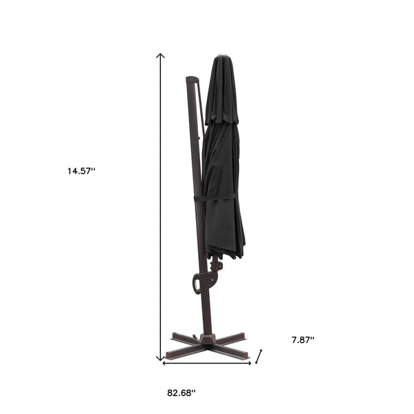 Homeroots 11.5' Black Polyester Round Tilt Cantilever Patio Umbrella With Stand  Aluminum 485650