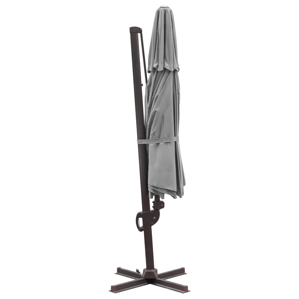 Homeroots 11.5' Dark Gray Polyester Round Tilt Cantilever Patio Umbrella With Stand  Aluminum 485651