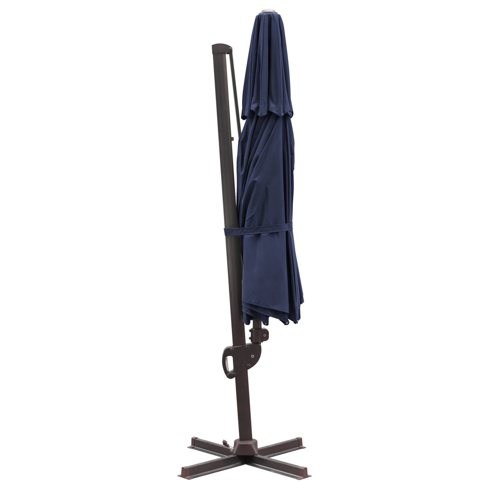 Homeroots 11.5' Navy Blue Polyester Round Tilt Cantilever Patio Umbrella With Stand  Aluminum 485652