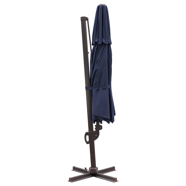 Homeroots 11.5' Navy Blue Polyester Round Tilt Cantilever Patio Umbrella With Stand  Aluminum 485652
