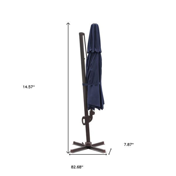 Homeroots 11.5' Navy Blue Polyester Round Tilt Cantilever Patio Umbrella With Stand  Aluminum 485652