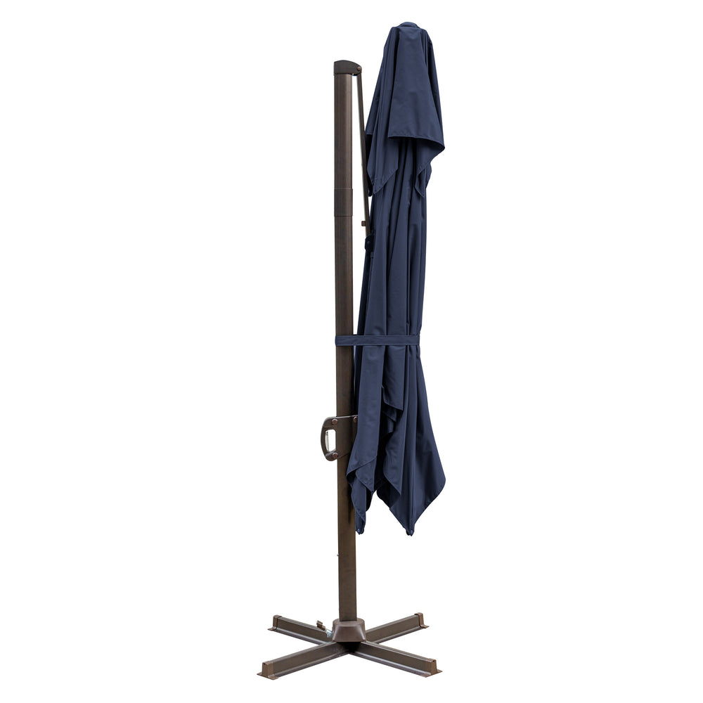 Homeroots 10' Navy Blue Polyester Square Tilt Cantilever Patio Umbrella With Stand  Aluminum 485656