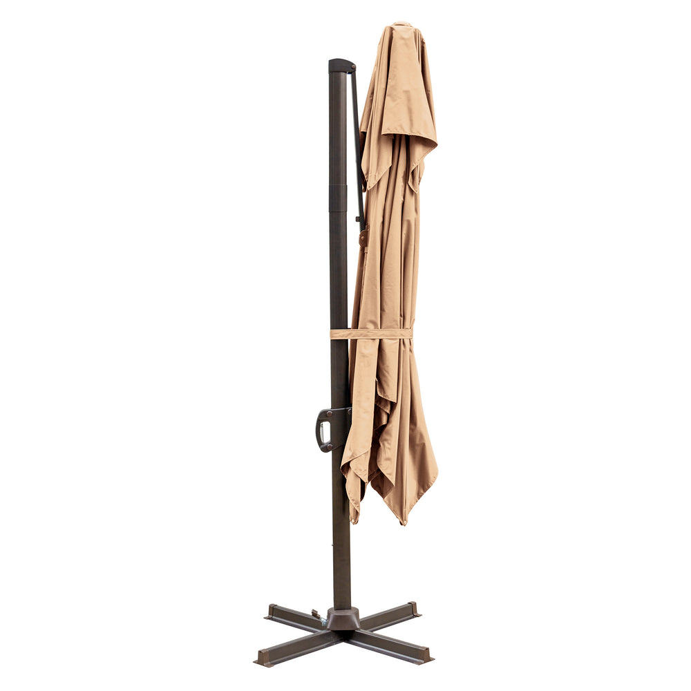 Homeroots 10' Tan Polyester Square Tilt Cantilever Patio Umbrella With Stand  Aluminum 485657
