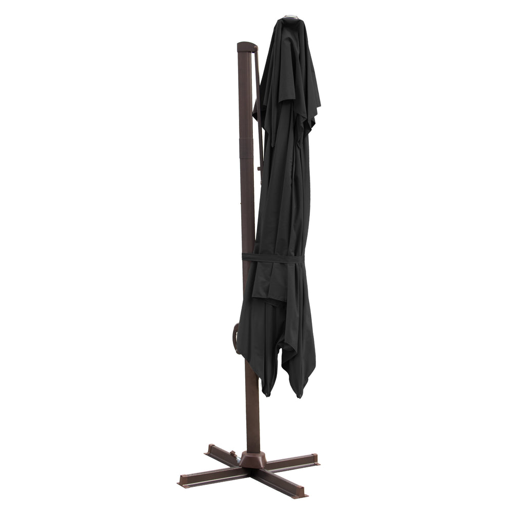 Homeroots 10' Black Polyester Square Tilt Cantilever Patio Umbrella With Stand  Aluminum 485658