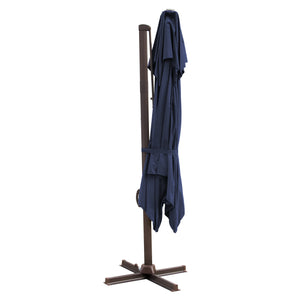 Homeroots 10' Navy Blue Polyester Square Tilt Cantilever Patio Umbrella With Stand  Aluminum 485660