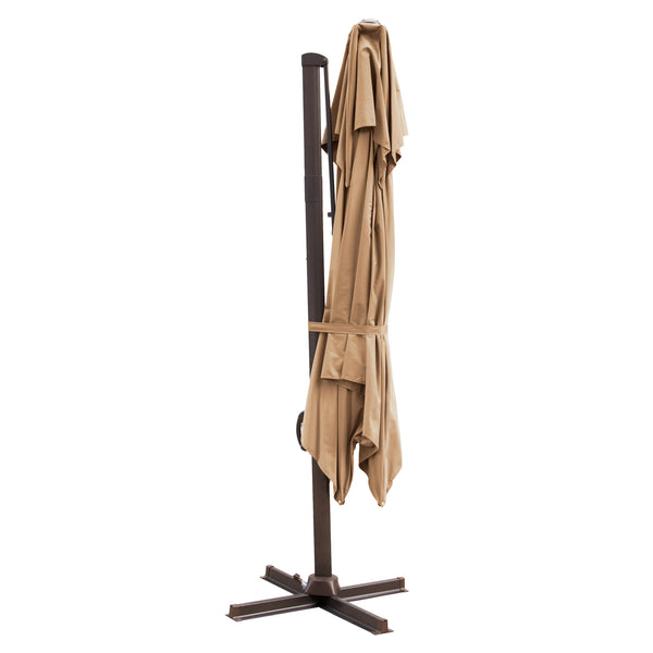 Homeroots 10' Tan Polyester Square Tilt Cantilever Patio Umbrella With Stand  Aluminum 485661