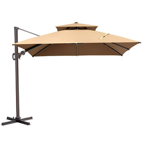 Homeroots 10' Tan Polyester Square Tilt Cantilever Patio Umbrella With Stand  Aluminum 485661