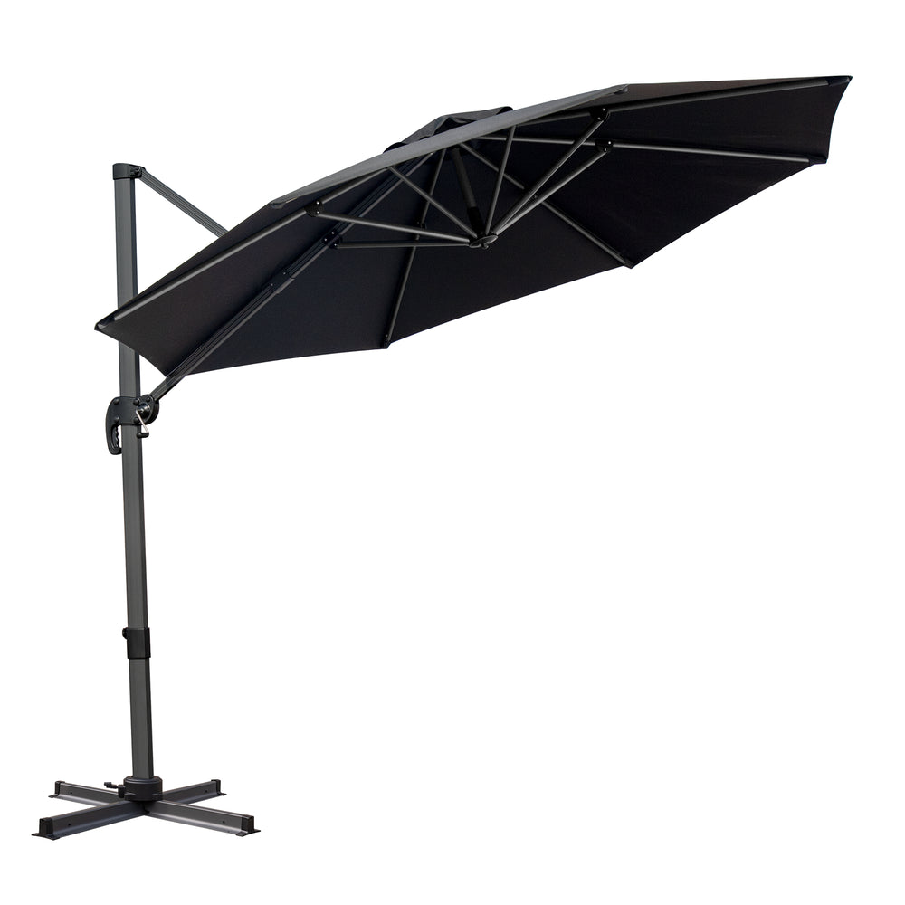 Homeroots 10' Black Polyester Round Tilt Cantilever Patio Umbrella With Stand  Aluminum 485662