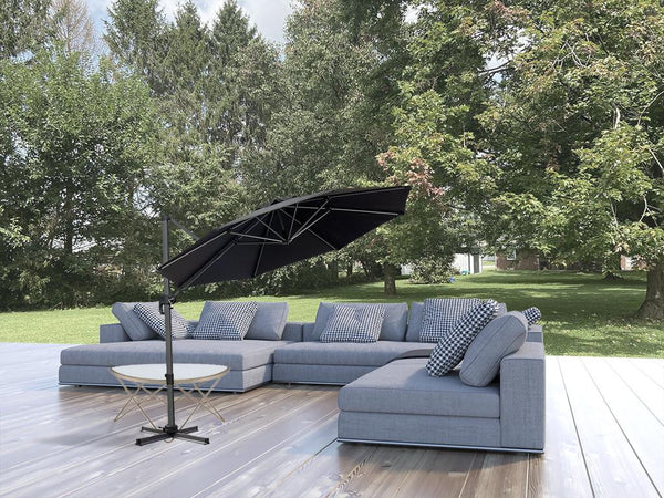 Homeroots 10' Black Polyester Round Tilt Cantilever Patio Umbrella With Stand  Aluminum 485662