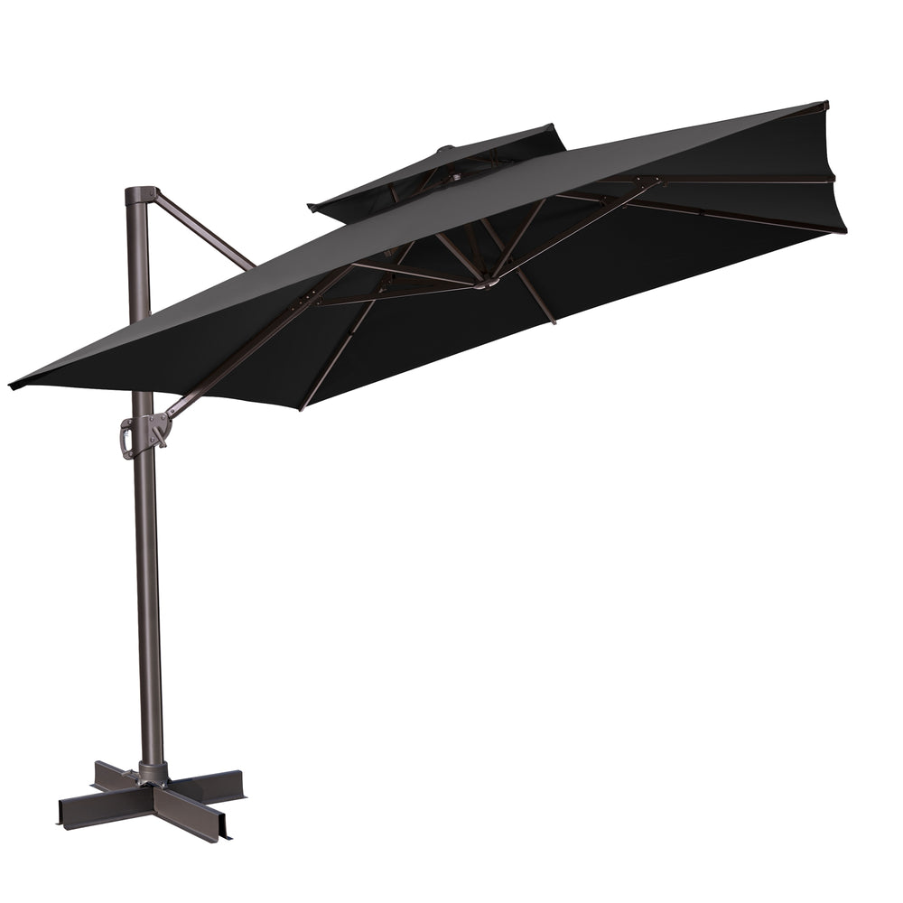 Homeroots 11' Black Polyester Square Tilt Cantilever Patio Umbrella With Stand  Aluminum 485664