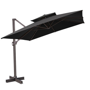 Homeroots 11' Black Polyester Square Tilt Cantilever Patio Umbrella With Stand  Aluminum 485664