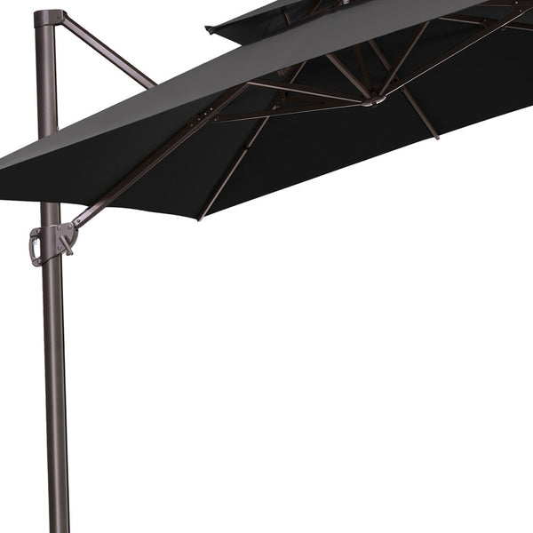 Homeroots 11' Black Polyester Square Tilt Cantilever Patio Umbrella With Stand  Aluminum 485664