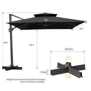 Homeroots 11' Black Polyester Square Tilt Cantilever Patio Umbrella With Stand  Aluminum 485664
