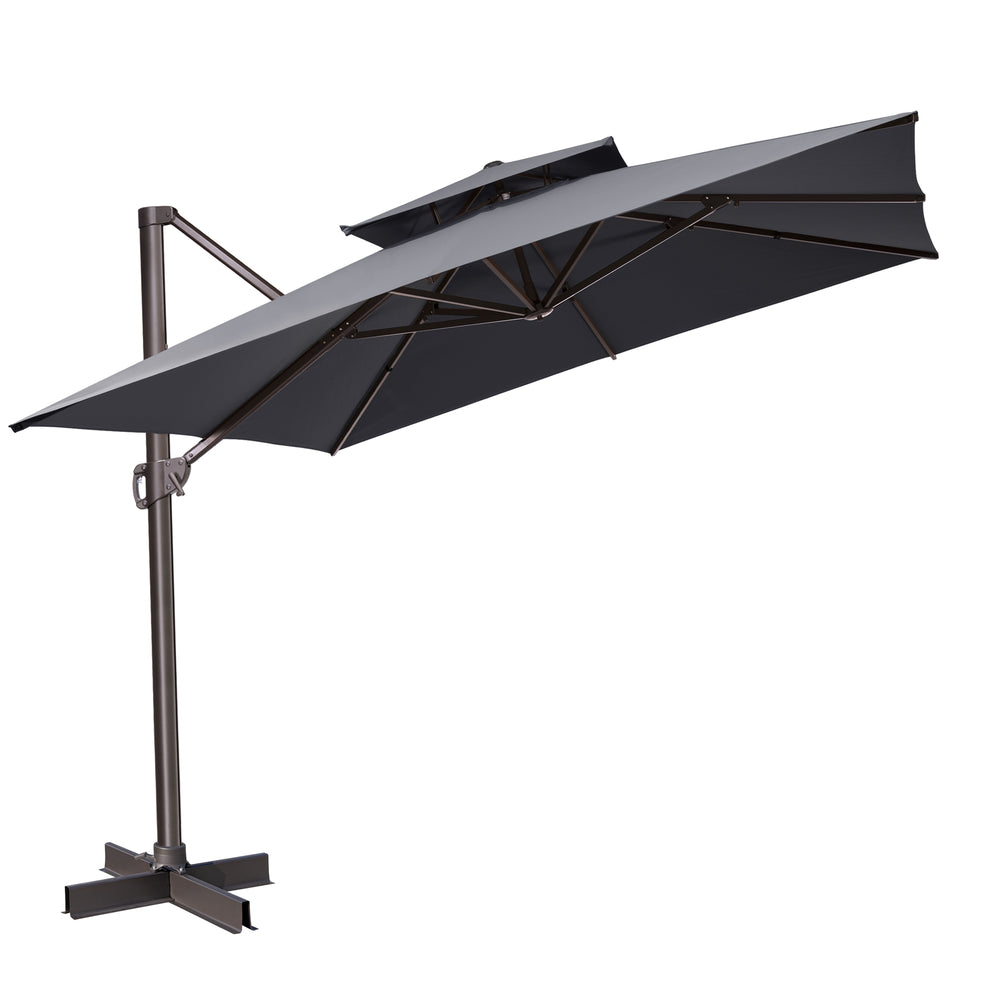 Homeroots 11' Dark Gray Polyester Square Tilt Cantilever Patio Umbrella With Stand  Aluminum 485665