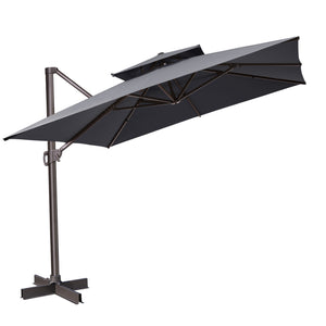 Homeroots 11' Dark Gray Polyester Square Tilt Cantilever Patio Umbrella With Stand  Aluminum 485665