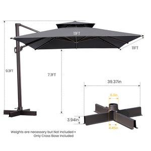 Homeroots 11' Dark Gray Polyester Square Tilt Cantilever Patio Umbrella With Stand  Aluminum 485665