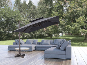 Homeroots 11' Dark Gray Polyester Square Tilt Cantilever Patio Umbrella With Stand  Aluminum 485665