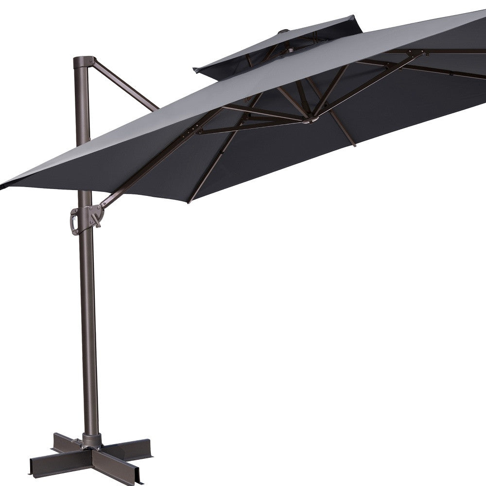 Homeroots 11' Dark Gray Polyester Square Tilt Cantilever Patio Umbrella With Stand  Aluminum 485665