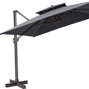 Homeroots 11' Dark Gray Polyester Square Tilt Cantilever Patio Umbrella With Stand  Aluminum 485665