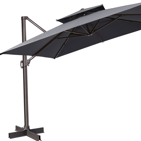 Homeroots 11' Dark Gray Polyester Square Tilt Cantilever Patio Umbrella With Stand  Aluminum 485665