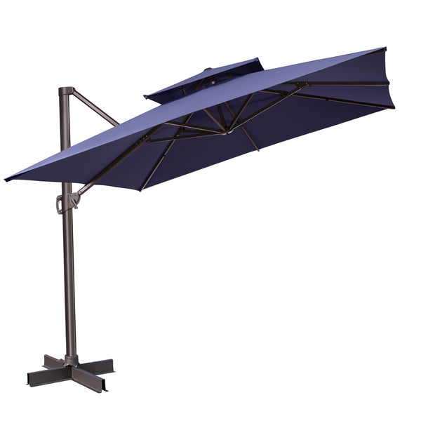 Homeroots 11' Navy Blue Polyester Square Tilt Cantilever Patio Umbrella With Stand  Aluminum 485666