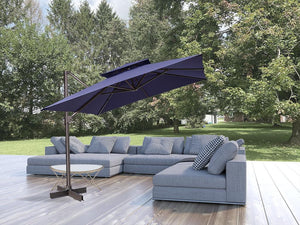 Homeroots 11' Navy Blue Polyester Square Tilt Cantilever Patio Umbrella With Stand  Aluminum 485666