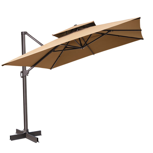 Homeroots 11' Tan Polyester Square Tilt Cantilever Patio Umbrella With Stand  Aluminum 485667