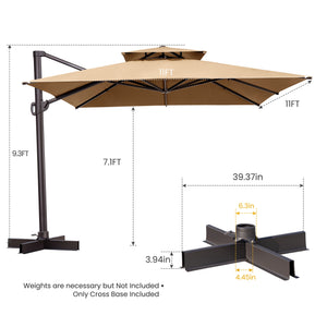 Homeroots 11' Tan Polyester Square Tilt Cantilever Patio Umbrella With Stand  Aluminum 485667