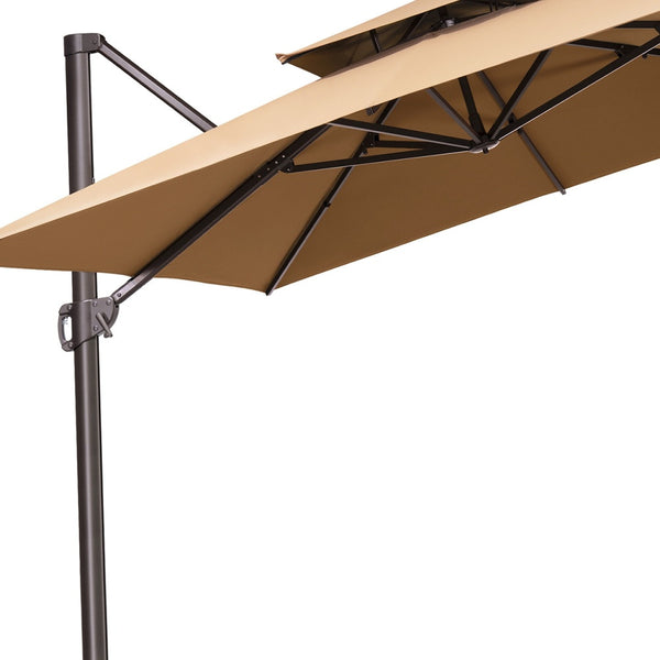 Homeroots 11' Tan Polyester Square Tilt Cantilever Patio Umbrella With Stand  Aluminum 485667