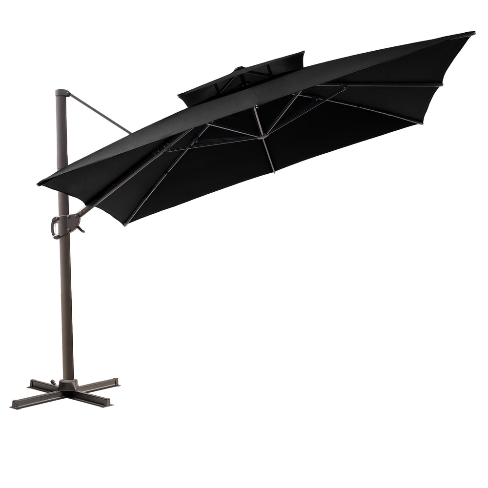 Homeroots 11' Black Polyester Round Tilt Cantilever Patio Umbrella With Stand  Aluminum 485668